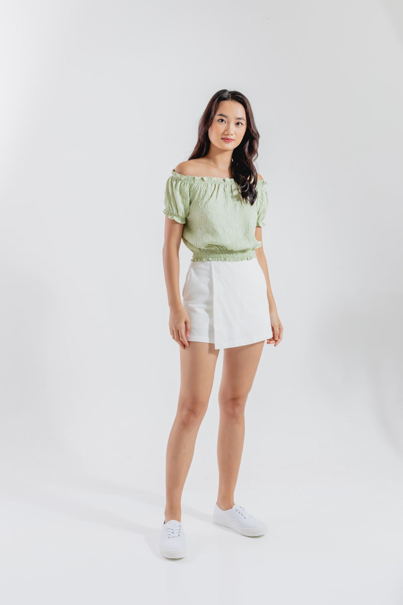 Rumi Off Shoulder Textured Top in Sage