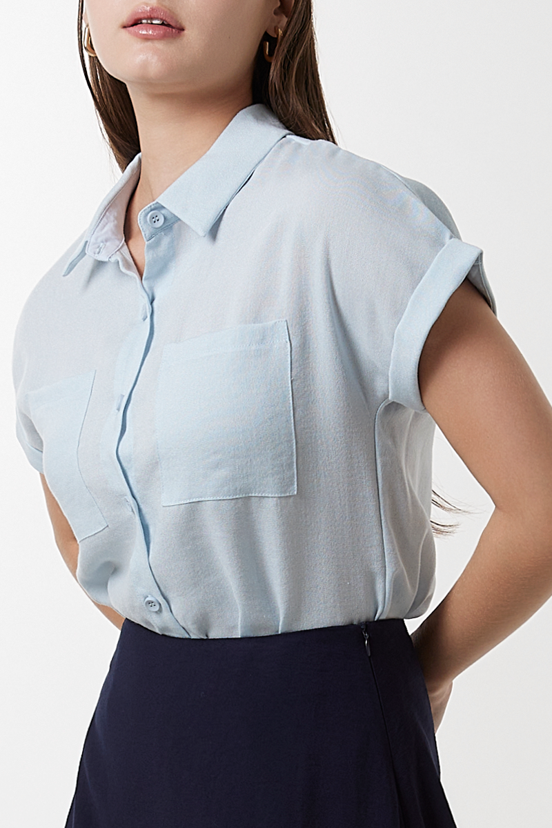 Elowen Collar Button Down Top in Baby Blue