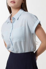 Elowen Collar Button Down Top in Baby Blue
