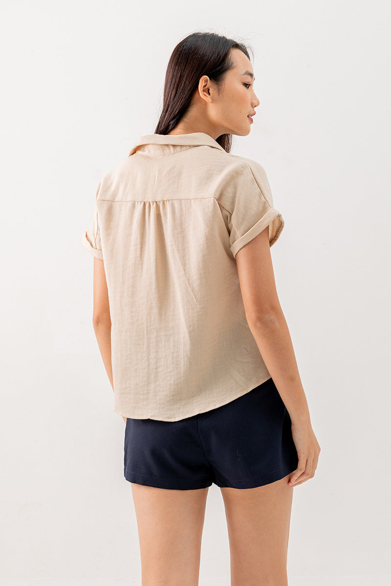 Elowen Collar Button Down Top in Beige