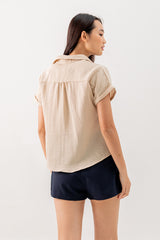 Elowen Collar Button Down Top in Beige