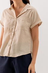 Elowen Collar Button Down Top in Beige