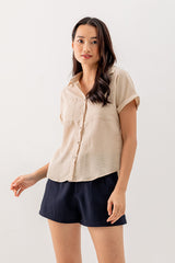 Elowen Collar Button Down Top in Beige