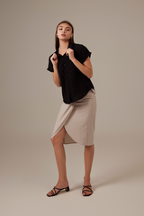 Elowen Collar Button Down Top in Black