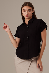 Elowen Collar Button Down Top in Black