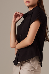 Elowen Collar Button Down Top in Black