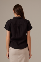 Elowen Collar Button Down Top in Black