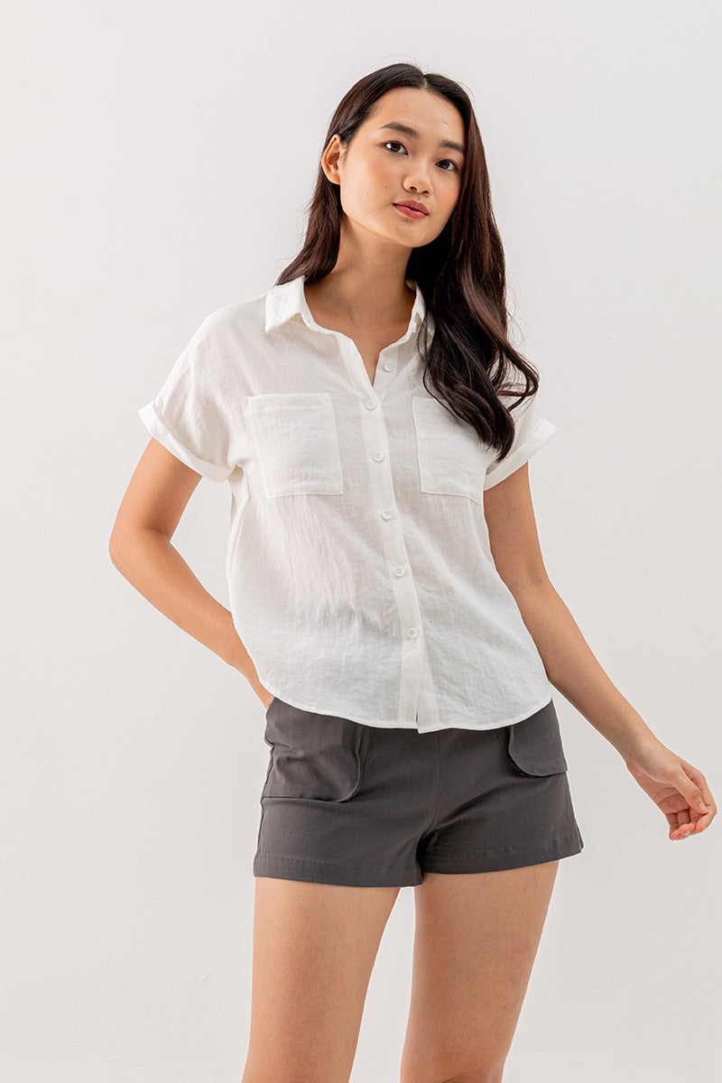 Elowen Collar Button Down Top in White