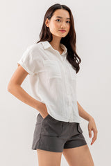 Elowen Collar Button Down Top in White