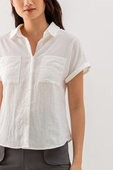 Elowen Collar Button Down Top in White