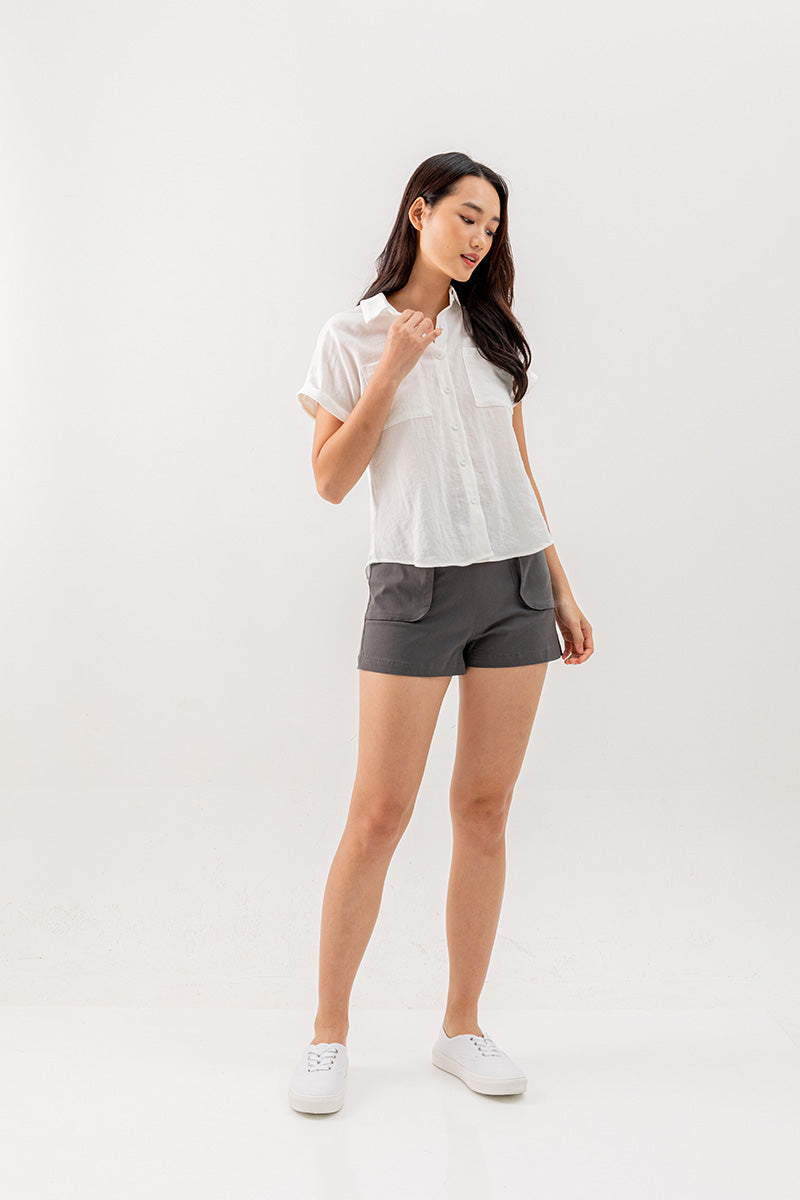 Elowen Collar Button Down Top in White