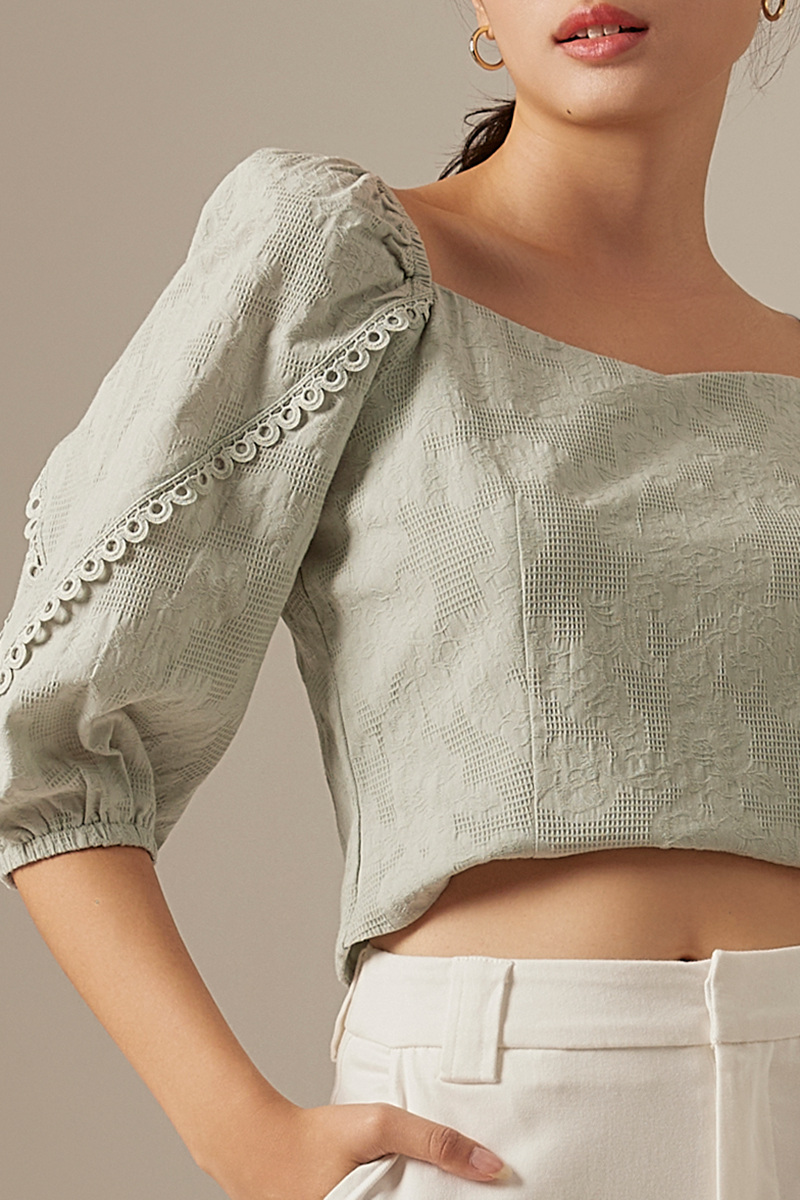 Lydia Embroidered Top in Sage