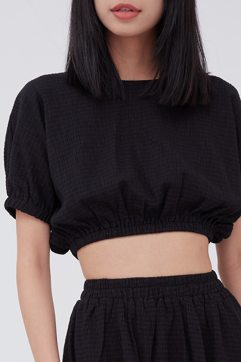 Loren Elasticated Top in Black