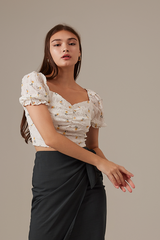 Hannah Floral Ruched Top in White