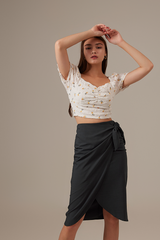 Hannah Floral Ruched Top in White