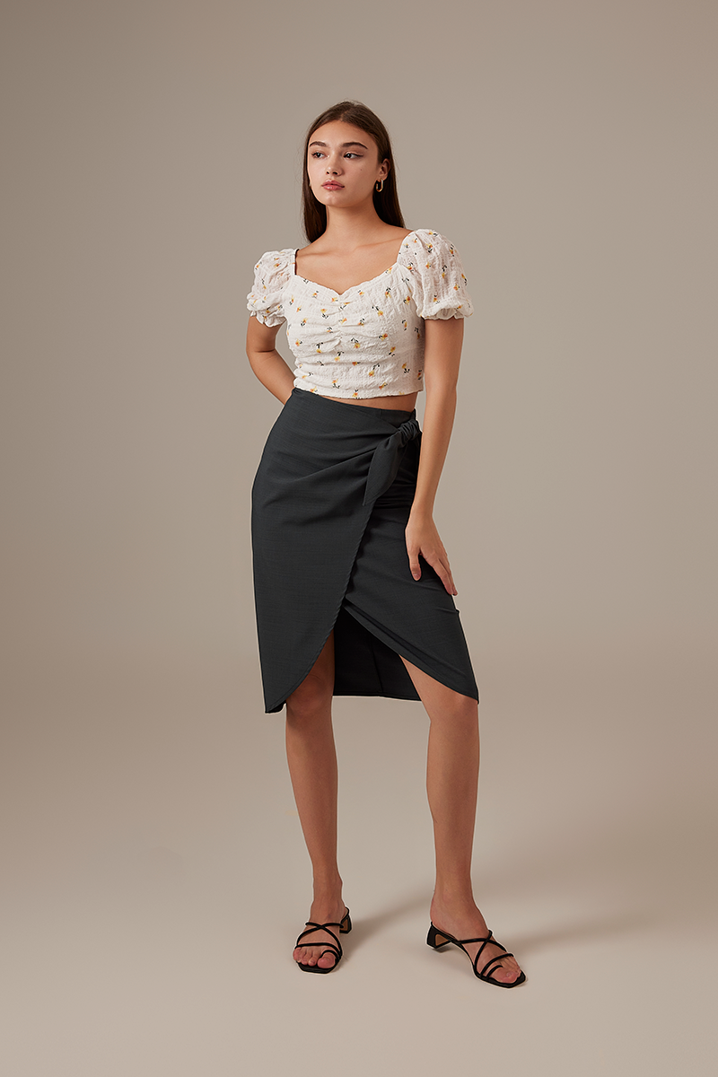 Hannah Floral Ruched Top in White