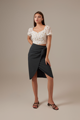 Hannah Floral Ruched Top in White