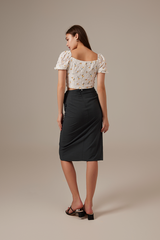 Hannah Floral Ruched Top in White