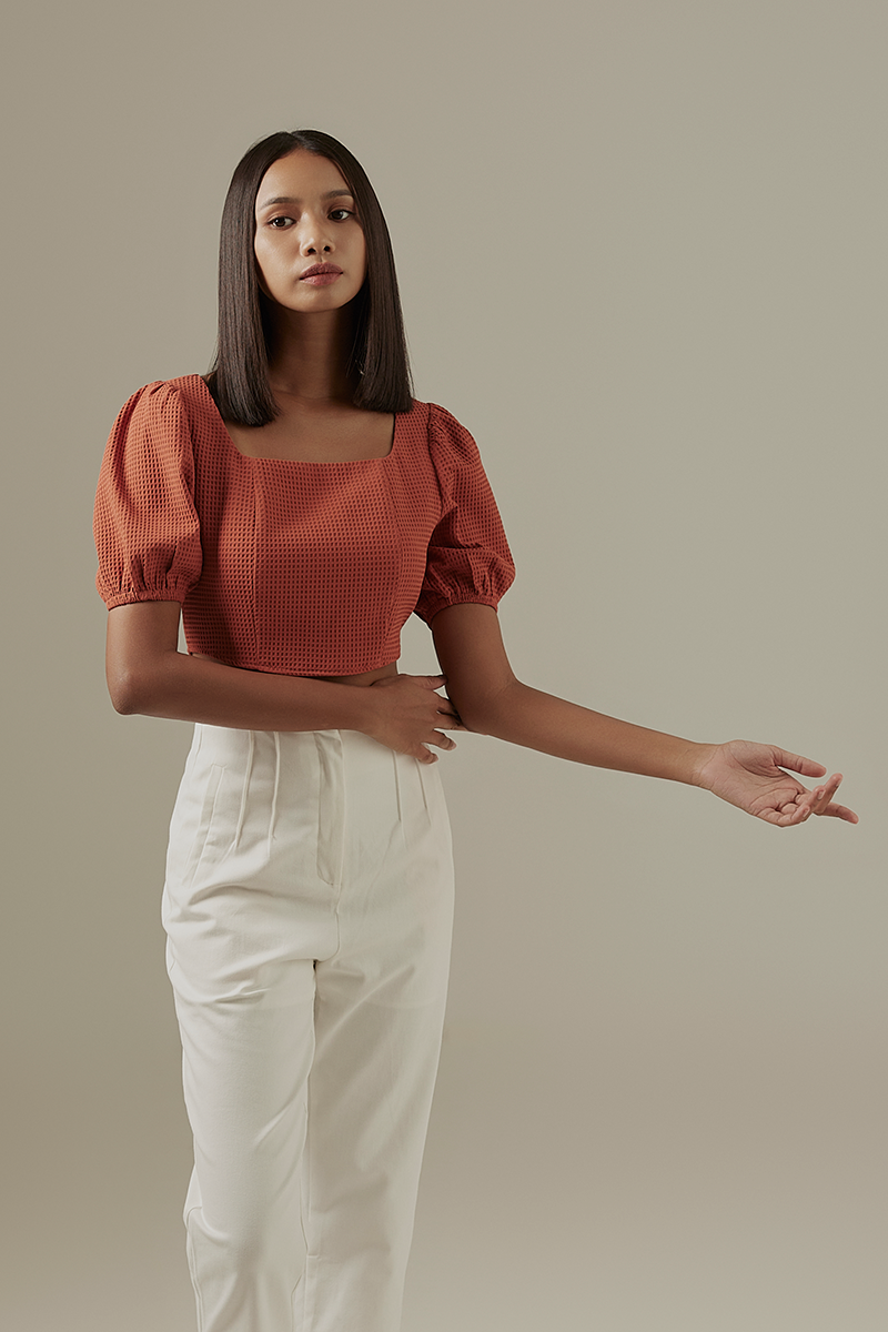 Laurel Puff Sleeve Top in Brick