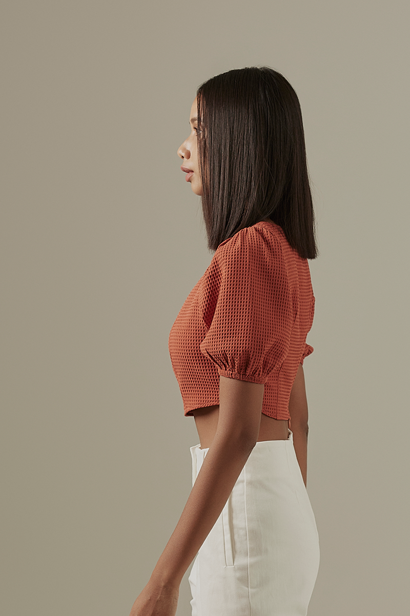 Laurel Puff Sleeve Top in Brick