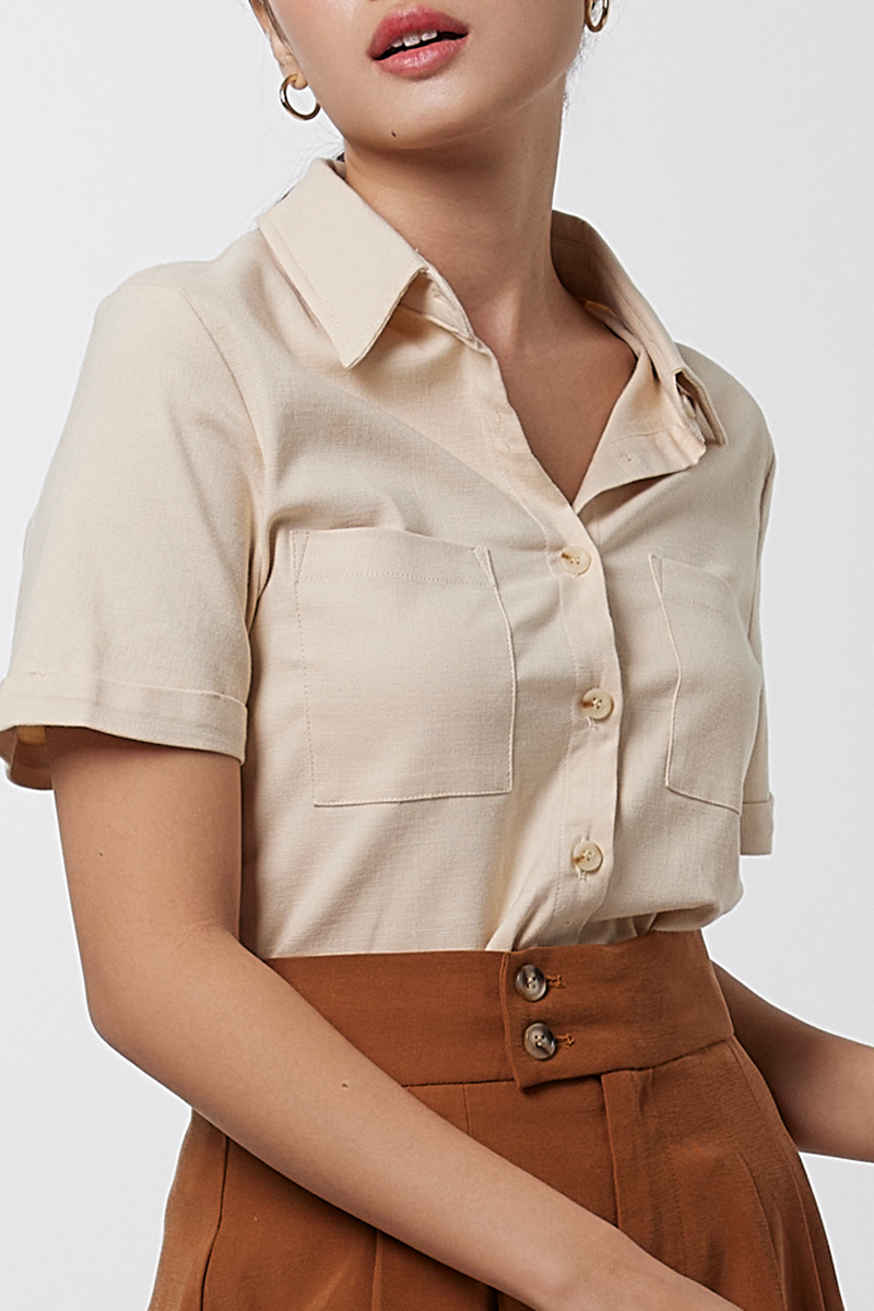 Olasa Patch Pocket Shirt in Beige