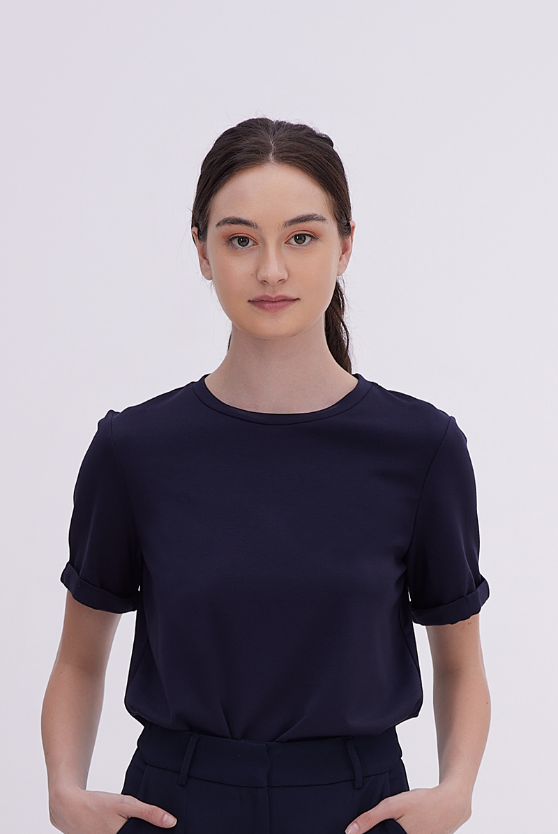 Odella Fitted Top in Navy Blue