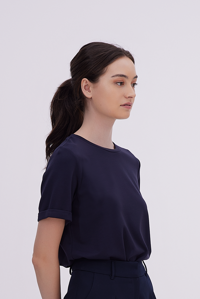 Odella Fitted Top in Navy Blue