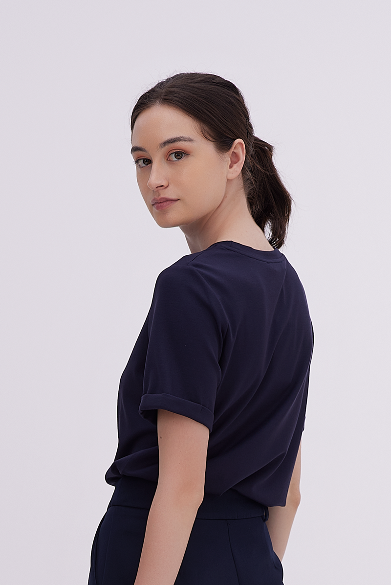 Odella Fitted Top in Navy Blue