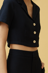 Sammy Collared Crop Top in Navy Blue