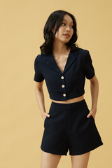 Sammy Collared Crop Top in Navy Blue