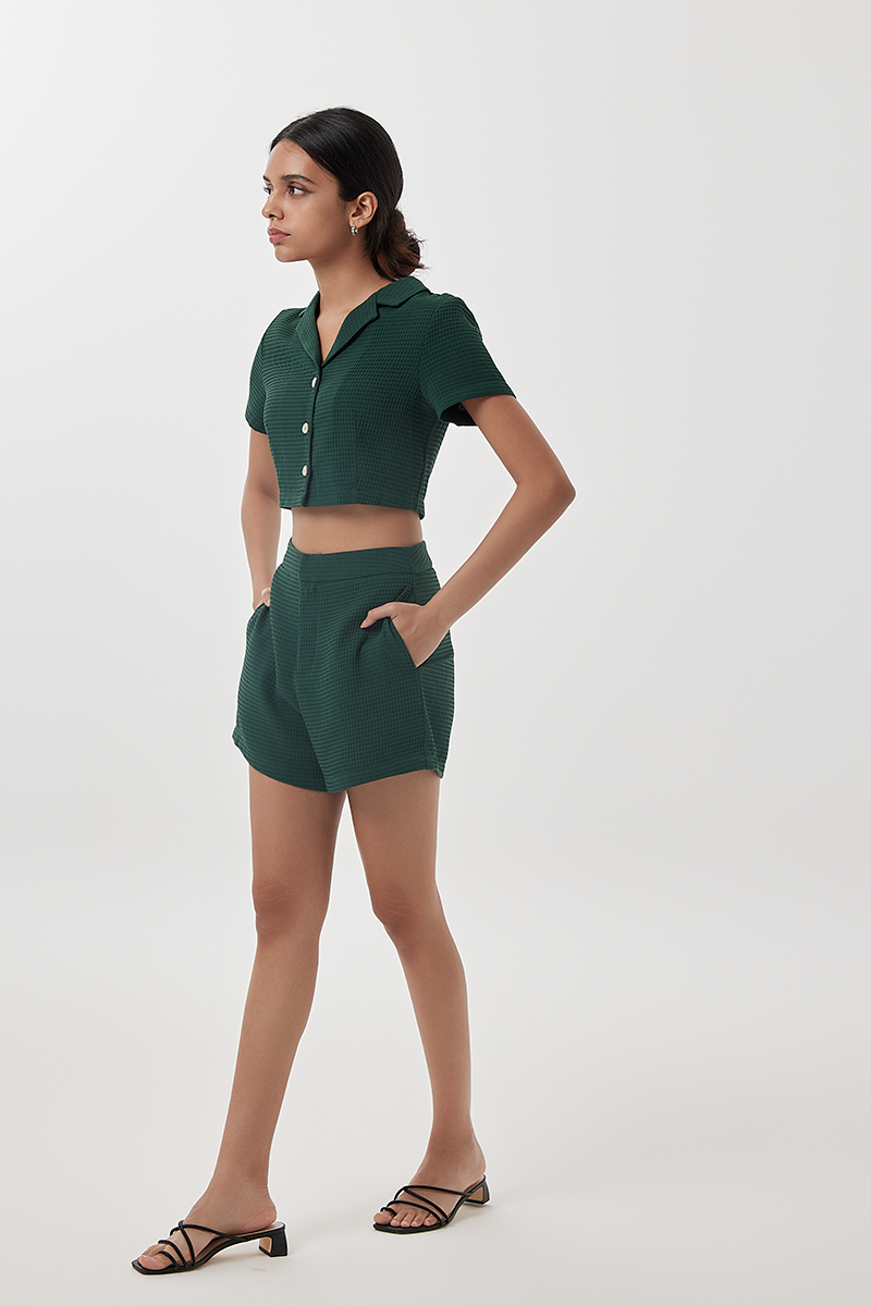 Sammy Collared Crop Top in Pine