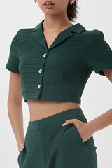 Sammy Collared Crop Top in Pine