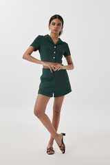 Sammy Collared Crop Top in Pine