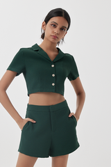 Sammy Collared Crop Top in Pine