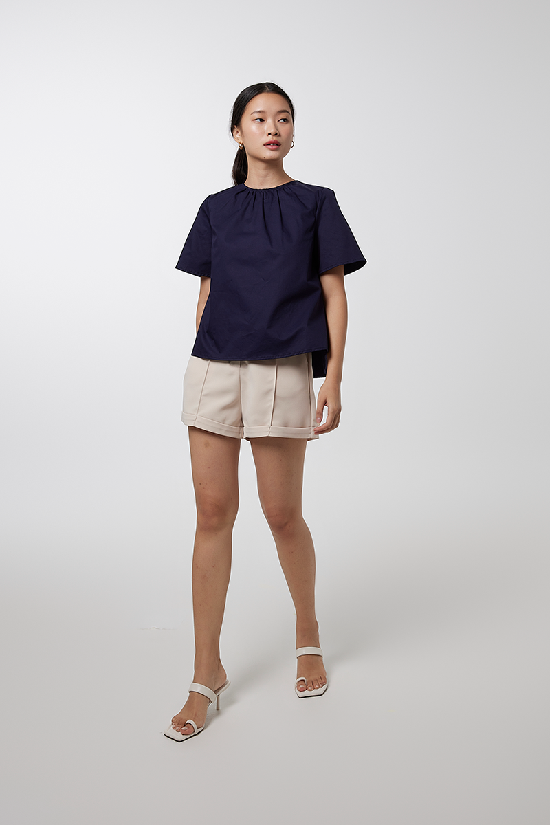 Leyla Pleated Top in Dark Blue