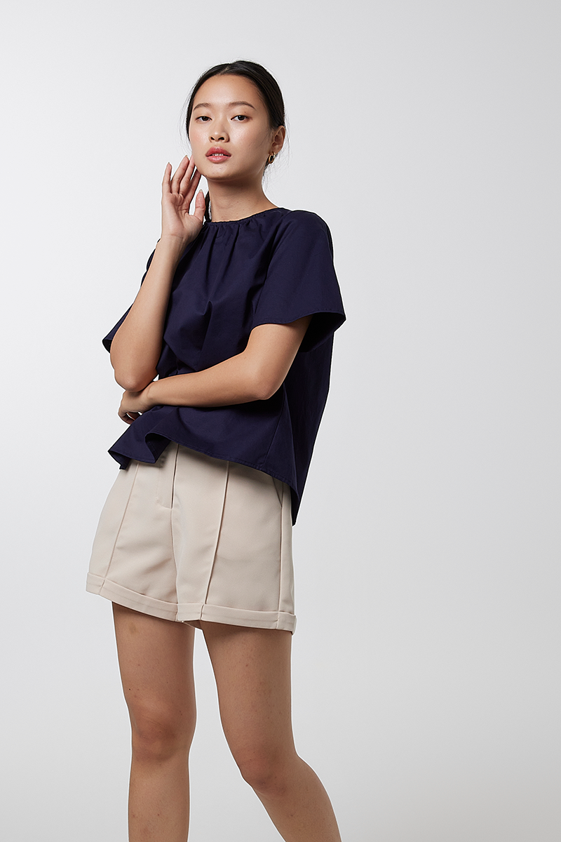 Leyla Pleated Top in Dark Blue