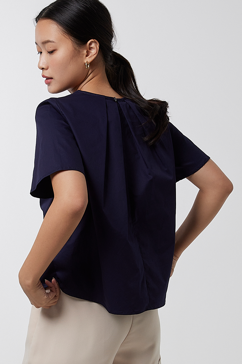 Leyla Pleated Top in Dark Blue
