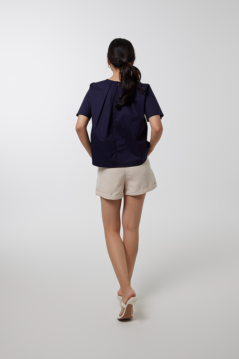 Leyla Pleated Top in Dark Blue