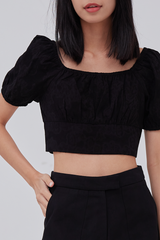Nadia Embroidered Top in Black