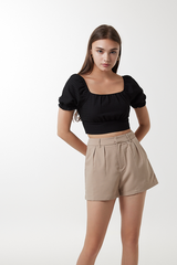 Rowena Puff Sleeve Crop Top in Black