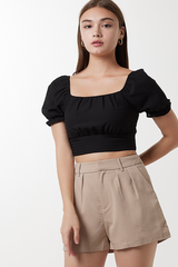 Rowena Puff Sleeve Crop Top in Black