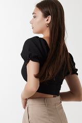 Rowena Puff Sleeve Crop Top in Black