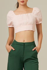 Rowena Puff Sleeve Crop Top in Powder