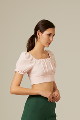 Rowena Puff Sleeve Crop Top in Powder