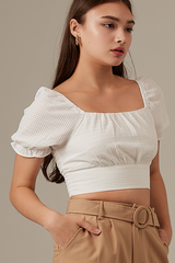 Rowena Puff Sleeve Crop Top in White