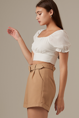 Rowena Puff Sleeve Crop Top in White