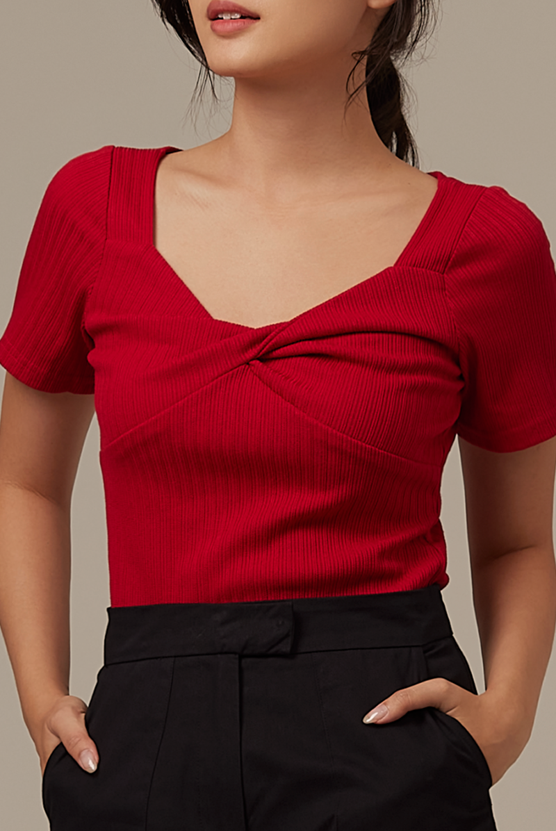 Shelby Knotted Top in Cherry
