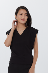 Josie Cuff Panel Sleeve Top in Black