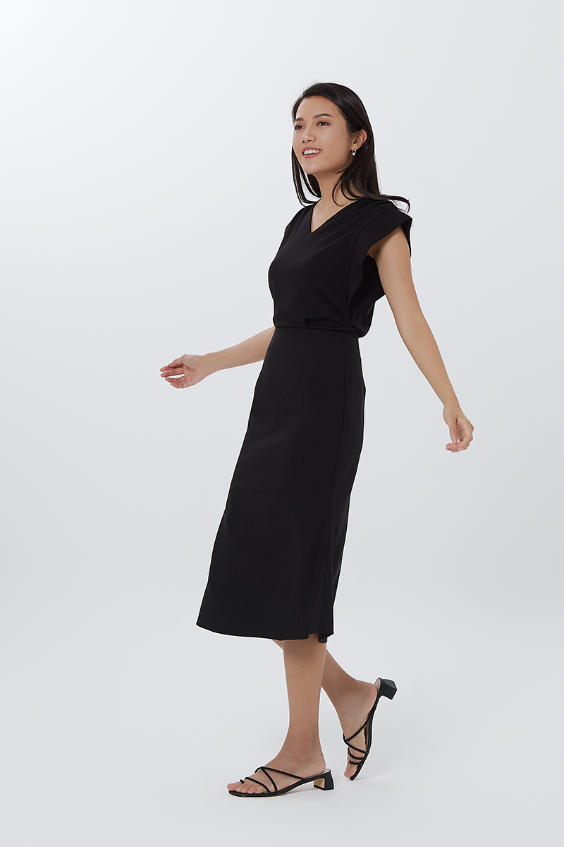 Josie Cuff Panel Sleeve Top in Black
