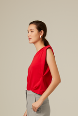 Josie Cuff Panel Sleeve Top in Red